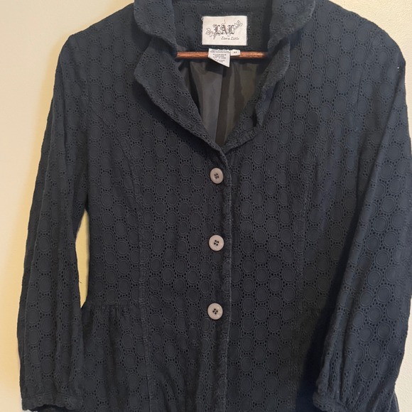 Women's 100% Cotton Black Button Front Blazer Embroidered Boho Whimsigoth Fairy - Picture 4 of 5